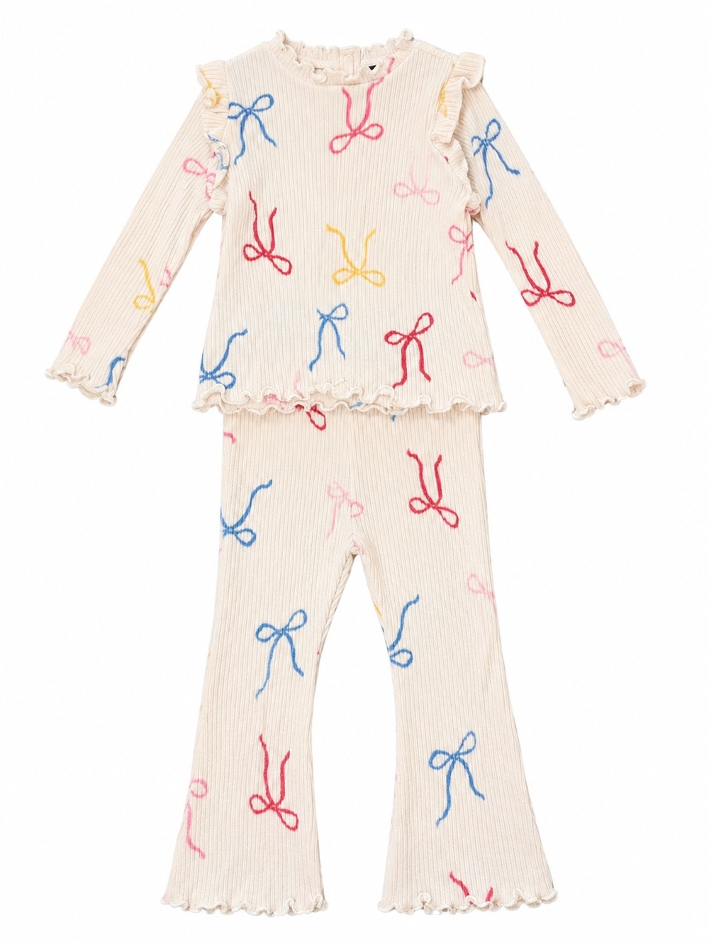 Bow Cozy Rib-Knit Ruffled set